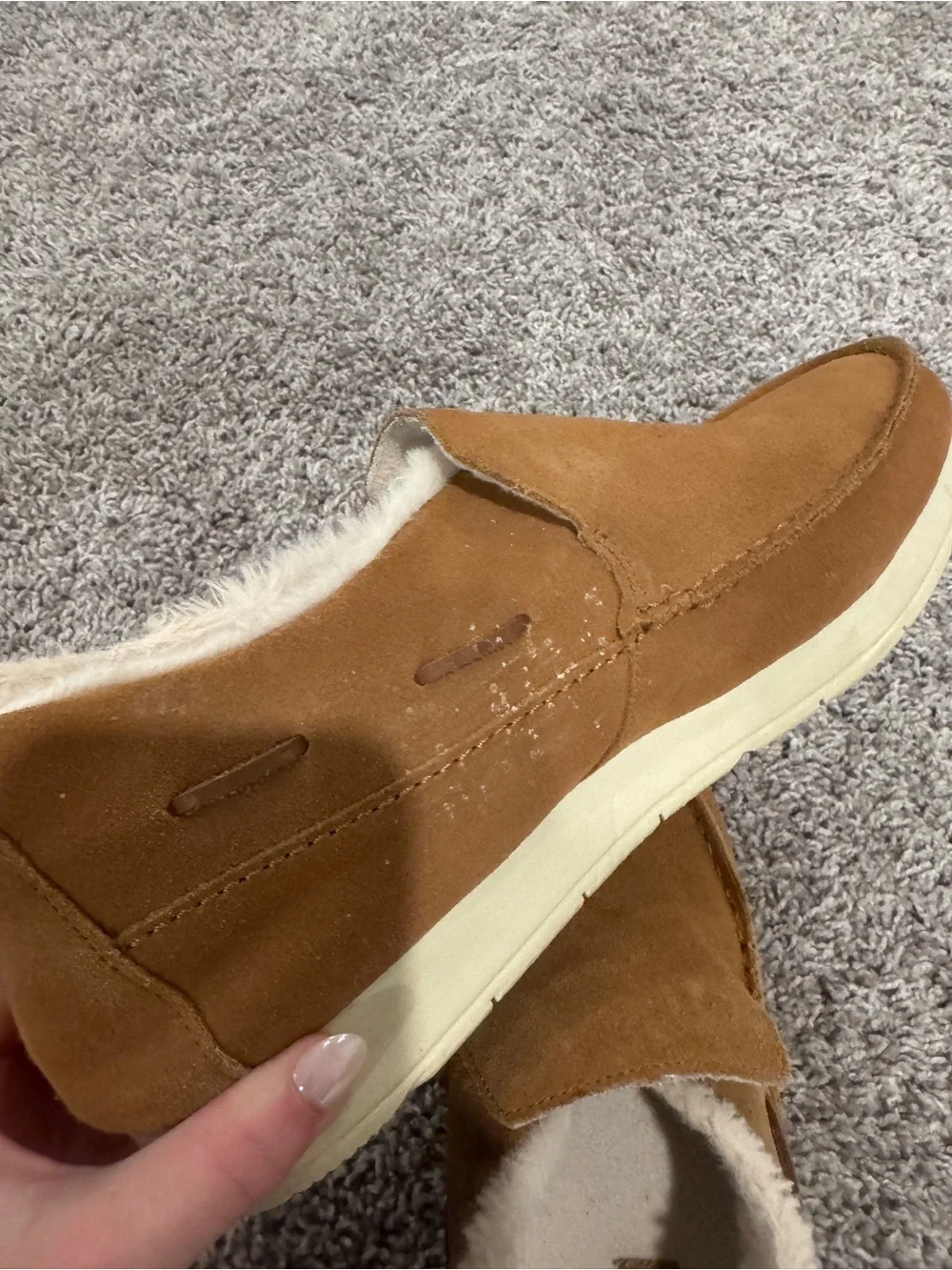 Sperry Men's Suede Slip-On Loafers in Chestnut Brown with Shearling Lining
